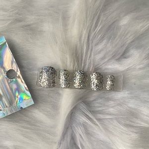 10pcs Extra Short Square Silver Glitter Press on Nails